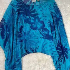 Blue Floral Silk Poncho